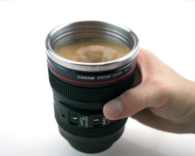 Transhome Self-Stirring Camera Lens Mug | 300ml Stainless Steel Travel Coffee Cup