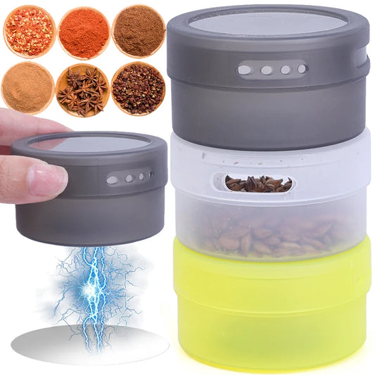 Magnetic Spice Jar Set – Plastic Seasoning Containers with Rack & Labels for Easy Kitchen Storage